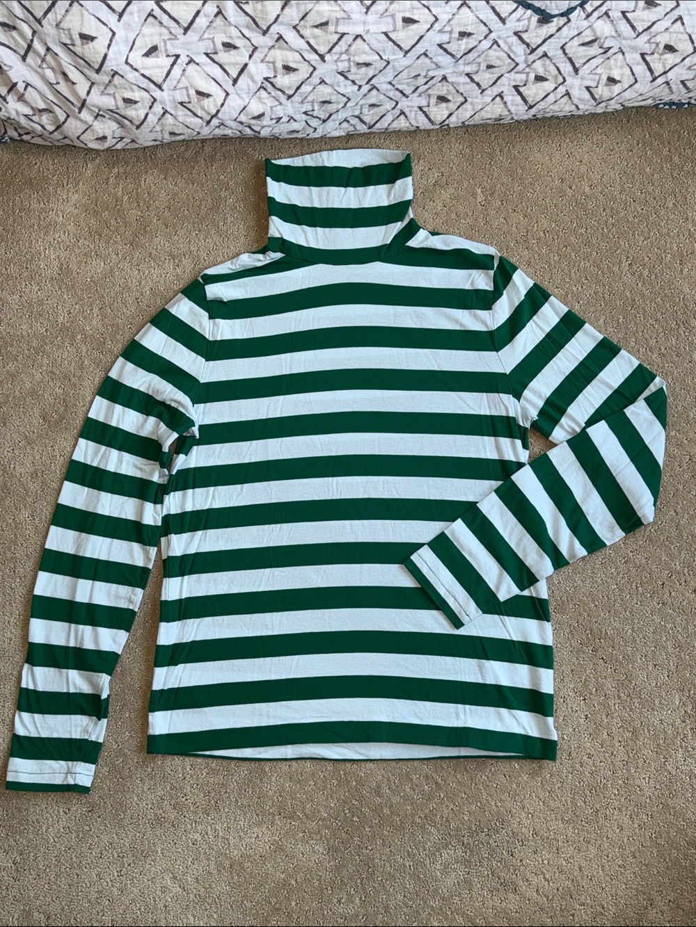 J Crew LS Tissue Turtleneck, Sky Blue and Green Stripes, Sz L